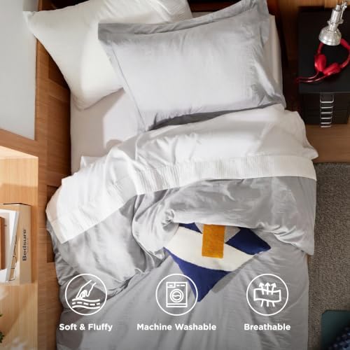 Bedsure Prewashed Twin Duvet Cover, Cotton-Like Bedding Set, Light Grey