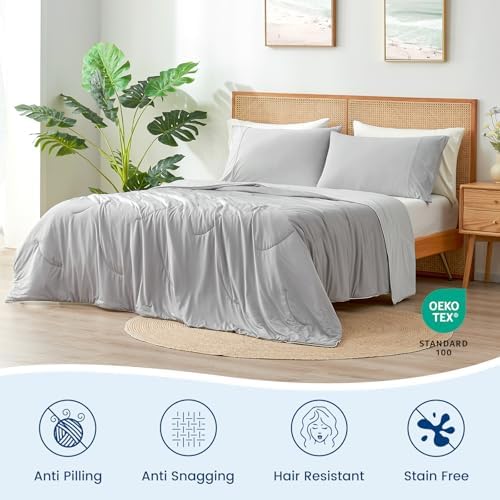 Cozy Bliss Cooling Comforter Twin Size, Reversible Lightweight Cooling Blankets for Hot Sleepers and Night Sweats, Q-Max>0.45 Soft Breathable Silky Smooth Summer Comforter, Cool Grey, 68"x90"