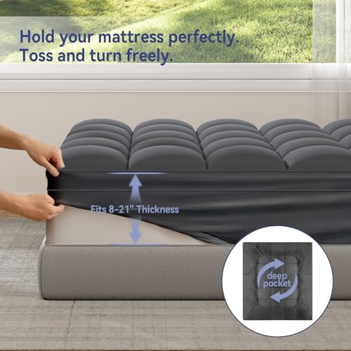 ELEMUSE Queen Grey Mattress Topper, Thick Pillow Top Mattress Pad Cover