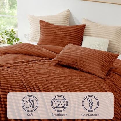 EXQ Home Fluffy Comforter Set Full Size,3 Pieces Bed Set,Terracotta