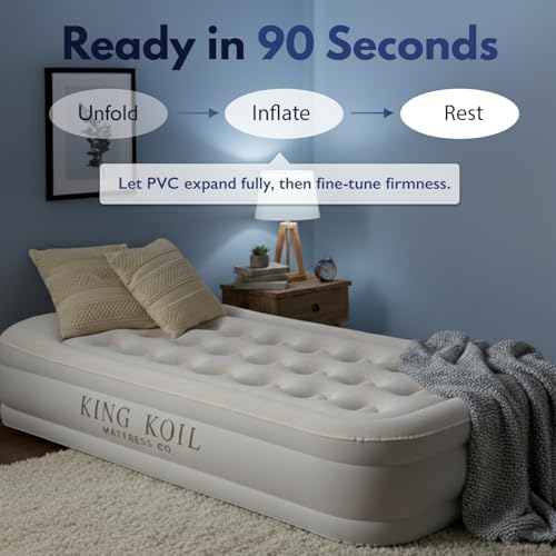 King Koil Air Mattress Twin with Built-in Pump, Inflatable Blow Up Bed