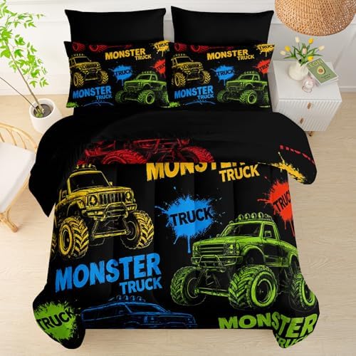 QOOMO Truck 7 Pieces Comforter Set King Size,Car Bedding Set for Kids
