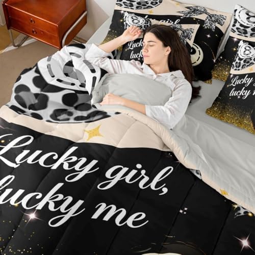 Erosebridal Y2K Lucky 8 Ball 7 Piece Bedding Set Trendy Cheetah Print Bow Comforter Set King Size for Kids Teen Adults,Grey Leopard Glitter Print Bed in A Bag Preppy Fashion Aesthetic Bed Set