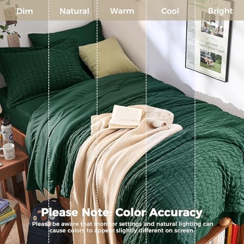 HYMOKEGE Emerald Green Twin XL Comforter Set Seersucker 5 Pieces, All Season Luxury Bed in a Bag for Bedroom, Bedding Set with Comforter, Sheets, Pillowcase & Sham