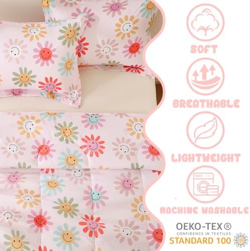 Yibeizi Floral Comforter Set Girls Twin Size Cute Patterned Bedding
