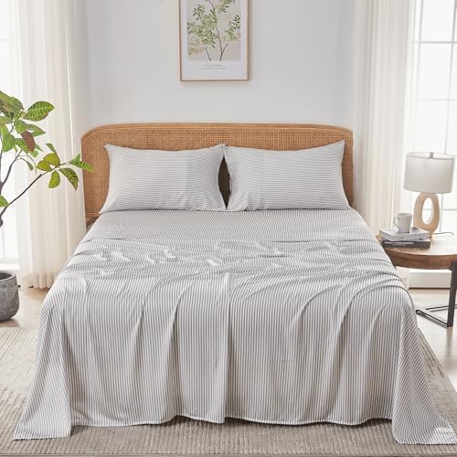 Sijo AiryWeight Tencel Sheet Set, 100% Lyocell Derived from Eucalyptus, Buttery Soft, Architectural Digest Best Cooling Sheets Winner, 1 Top Sheet Only (Stripe, Twin/Twin XL)