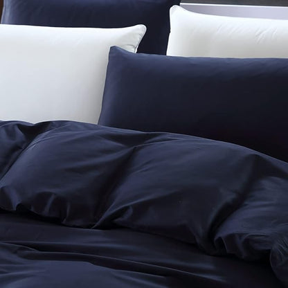 KAREVER Navy Comforter Set Full Bedding Set Women Bed Comforter Set Breathable Blanket Teens Dark Navy Blue Lightweight Quilts Set Full Size