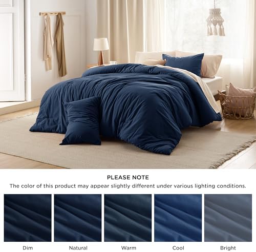 Bedsure PureWoven Cotton Comforter Set Prewashed, King, Navy