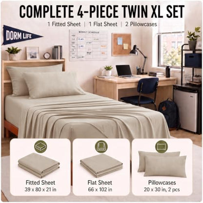 CozyLux Twin XL Sheet Set 4-Piece, 21-Inch Deep Pocket, Soft Brushed Feel