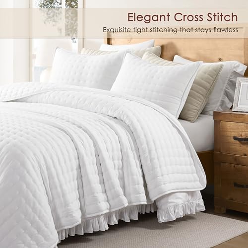 WDCOZY Cloud Soft Quilt Set, Twin Size, All White, 2 Pieces 68x90 inches
