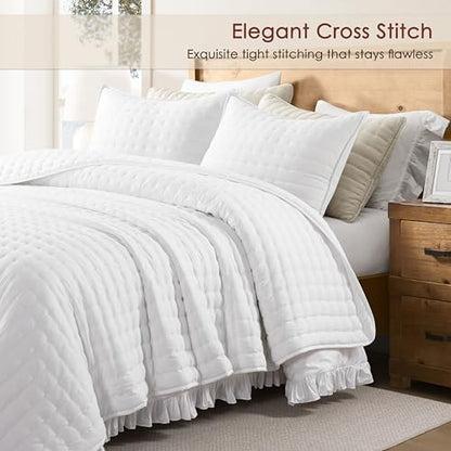 WDCOZY Cloud Soft Quilt Set, Twin Size, All White, 2 Pieces 68x90 inches