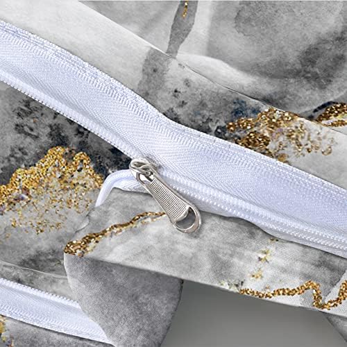 Black Gray and Gold Metallic Marble Duvet Cover Set Queen Size Foil Print Glitter Bedding Comforter Covers with 2 Pillow Shams Breathable Durable Soft Comfy