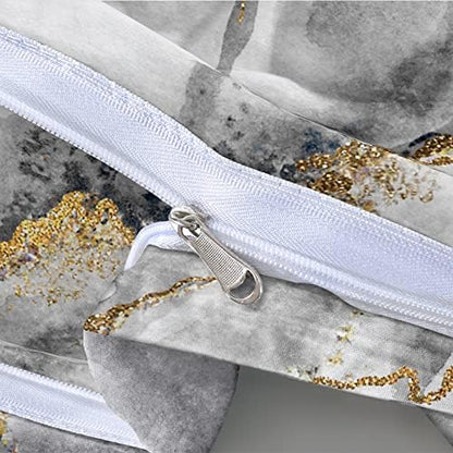 Black Gray and Gold Metallic Marble Duvet Cover Set Full Size Foil Print Glitter Bedding Comforter Covers with 2 Pillow Shams Breathable Durable Soft Comfy