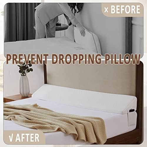 Homemate Full Size Bed Wedge Pillow Stopper - Bed Gap Filler(0-8") - Headboard Pillow - Triangle Bloster Pillow Wedge - White