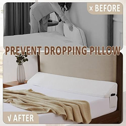Homemate Full Size Bed Wedge Pillow Stopper - Bed Gap Filler(0-8") - Headboard Pillow - Triangle Bloster Pillow Wedge - White
