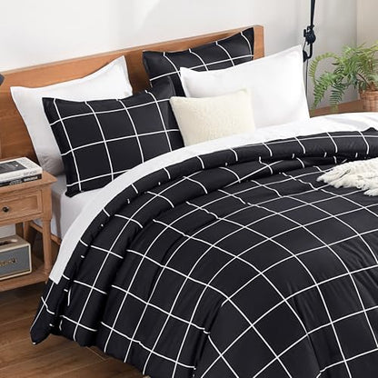 Andency Twin Comforter Sets Black, Gingham Plaid Grid Checkered Bedding Set