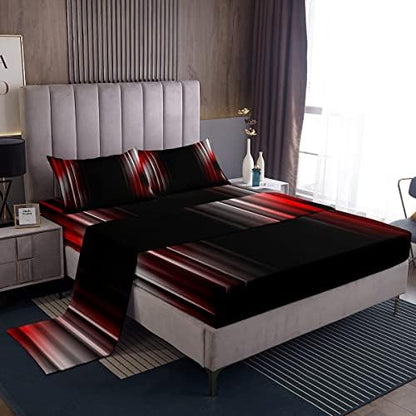 Feelyou Geometric Abstract Ombre Bed Sheets Men Adults Teens Grey White Red and Black Striped Bedding Set Kids Boys Girls Simple Modern Bedroom Collection 4Pcs Queen Size