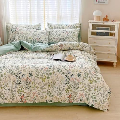 LifeTB Botanical Flower Duvet Cover Twin XL Sage Green Floral Duvet Cover 100% Cotton Wildflower Plants Pattern Floral Comforter Cover with 2 Pillowcases Girl Teen Vintage Floral Bedding Set Twin XL