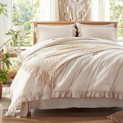 Anluoer Queen Comforter Set 7 Piece, Ruffle Bed in a Bag Queen Bedding Sets