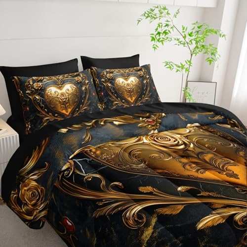 King Size Heart Comforter Set, 7 Piece (1 Comforter, 1 Flat Sheet, 1 Fitted Sheet, 2 Pillowcase and 2 Pillow Sham)