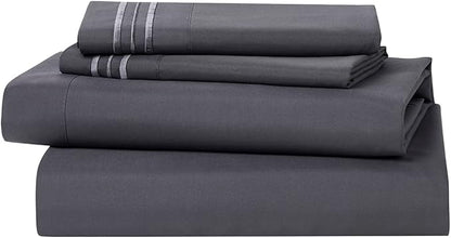 Clara Clark Bed Sheets, Premier 1800 Series 4 Piece Bed Sheet Set, Deep Pocket, Wrinkle, Fade, Stain Resistant, Luxury Soft Bedding Sheets & Pillowcases, Queen, Charcoal Gray
