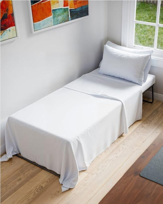 Cot Sheet Set 25” x 75” – Easy-Fit Cot Size Mattress Sheets – Ideal for Narrow Twin, Camper Bunk, RVs, Twin Bunks, Day Care and Camping Cots - Cot Size Fitted Sheet fits 6” to 10” Mattresses – White
