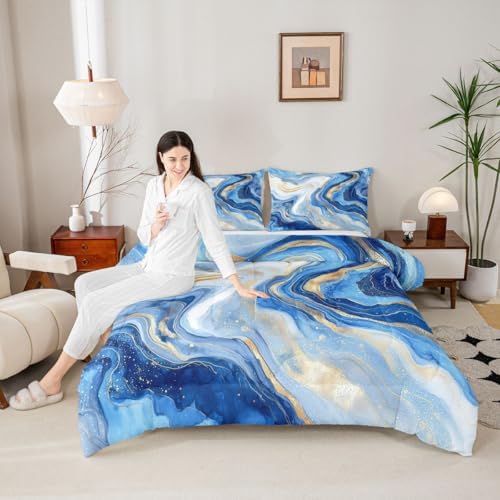 jejeloiu Marble Comforter Set Modern Marble Bedding Set Full Size 3 Pcs