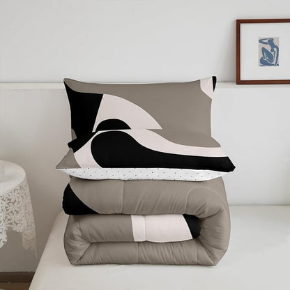Erosebridal Black Beige Striped Comforter Set Toddler Size,Boho Modern Geometric Abstract Bedding for Women Men Adults, Stripes Bold Lines Quilt,Minimalist Stylish Art Bedding Comforter Sets