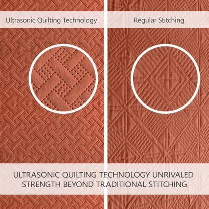 FLYMME Oversized King/California King Quilt Set 118"x106", Burnt Orange 3-Piece Floor-Length Bedspread, Premium Microfiber Lightweight Coverlet for King/California King Bed (1 Quilt, 2 Shams)