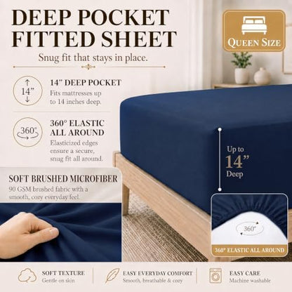 CozyLux Queen Comforter Set Navy Blue - 7 Pieces Bed in a Bag