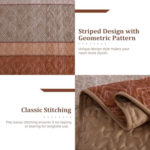 Cottolester Boho Quilt Set Queen,3 Pcs Red Orange Striped Plaid Bedspread