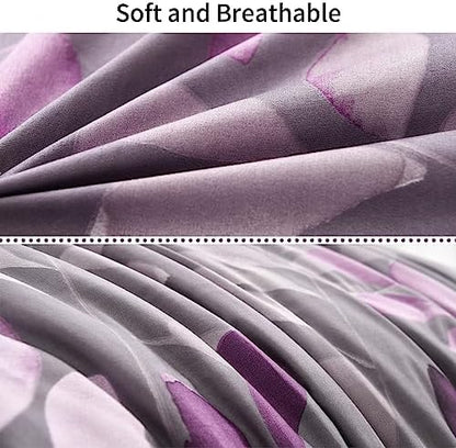DJY Purple Comforter Set King, Botanical Leaves Comforter for King Bed 3 Pieces Reversible Floral Bed Comforter Sets Soft Microfiber Bedding Set for All Season (104"x90")