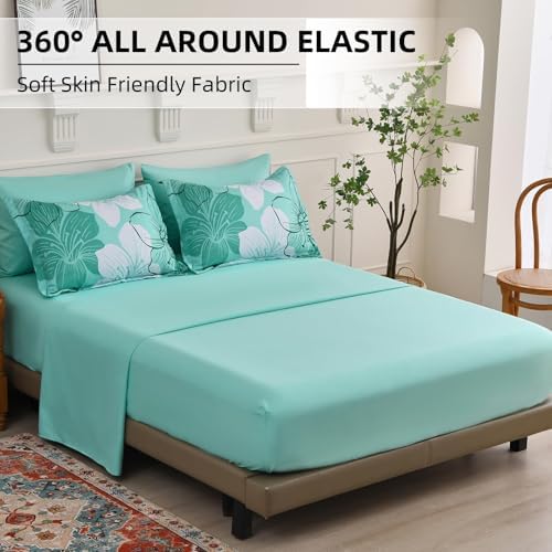 Luxudecor Aqua Comforter Set Full Size, 7 Pieces Floral Bed in a Bag
