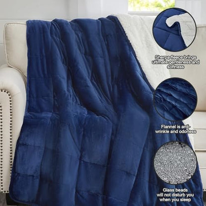 yescool Weighted Blanket for Adults (15 lbs, 60" x 80", Sapphire Blue) Heavy Blanket for Sleeping Perfect for 140-160 lbs, Queen Size Breathable Blanket with Premium Glass Bead