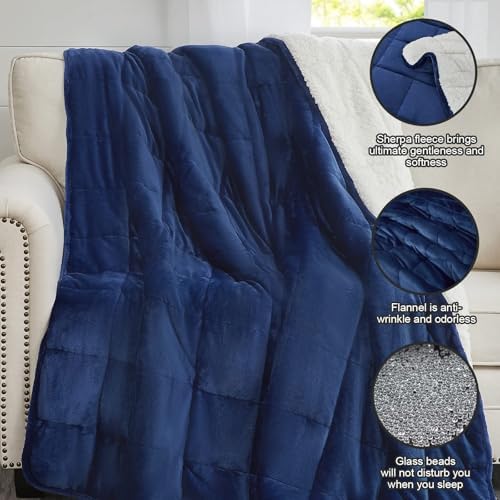 yescool Weighted Blanket for Adults (15 lbs, 48" x 72", Sapphire Blue) Heavy Blanket for Sleeping Perfect for 140-160 lbs, Twin Size Breathable Blanket with Premium Glass Bead