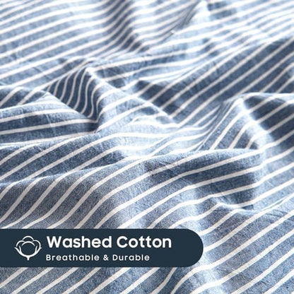 Wake In Cloud Striped Cotton Duvet Cover Set, Denim Blue, Queen