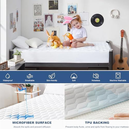 GRT Twin XL Mattress Protector Waterproof, Hollow Cotton Mattress Pad