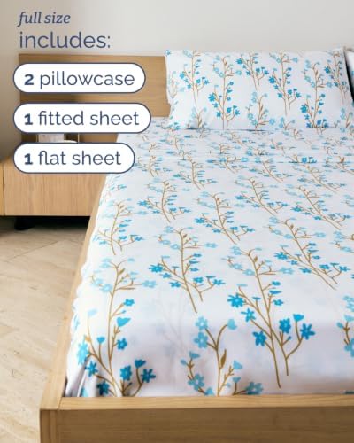 Full 4 Piece Floral Sheet Set - Soft, Breathable & Cooling - Sea Spring