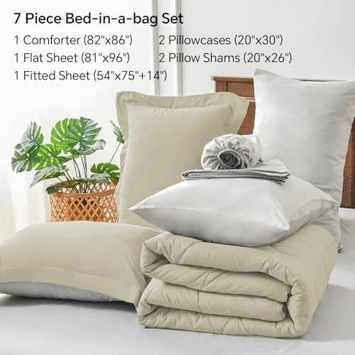 BEDELITE Full Comforter Set 7 Pieces, Reversible Oatmeal Bed in A Bag