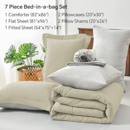 BEDELITE Full Comforter Set 7 Pieces, Reversible Oatmeal Bed in A Bag