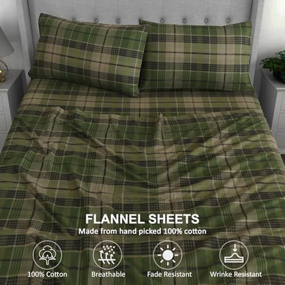 RUVANTI 100% Cotton Flannel Sheets Split King Size, DNA Plaid