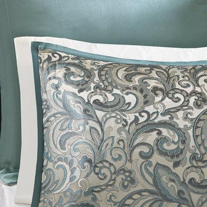 Madison Park Jacquard Paisley Cal King Faux Silk Comforter Set, 24pc,Teal