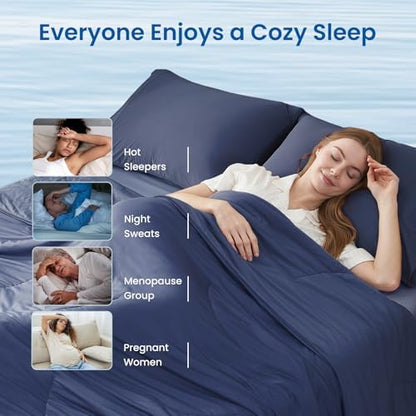 Cozy Bliss Cooling Comforter Queen Size, Reversible Lightweight Cooling Blankets for Hot Sleepers and Night Sweats, Q-Max>0.45 Soft Breathable Silky Smooth Summer Comforter, Dark Blue, 90"x90"