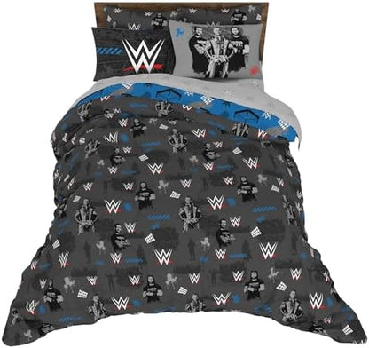 WWE Wrestling Bedding Set, Full Size 7 Piece Set Super Soft Cozy Reversible Comforter and Sheet Set with Sham, (100% Officially Licensed Product) by Franco
