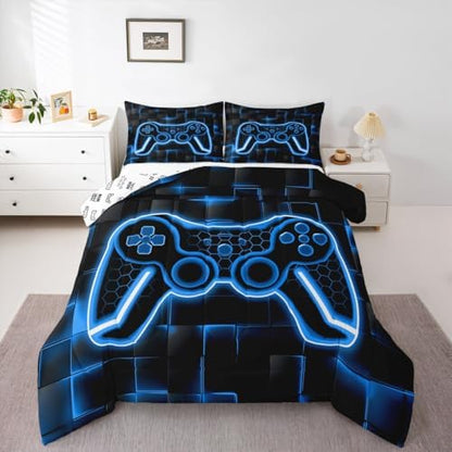 Feelyou Kids Gamer Comforter Set Full Size Blue Black Bedding Set Boys