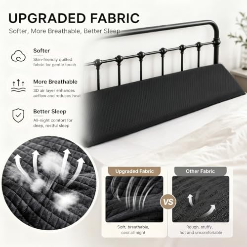 King Bed Wedge Pillow for Headboard & Mattress Gap Filler 10x6x76in Black
