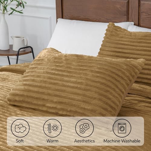 BEDELITE Fleece California King Comforter Set, Fluffy Bed Set, Brown