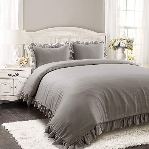 Lush Decor Reyna Ruffle Comforter Set - 3 Piece Cozy Ruffled Bedding Set - Timeless Elegance and Comfort for Dorm Room - Full/ Queen, Gray