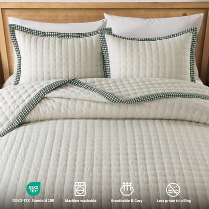 WDCOZY Cloud Soft Quilt Set, Twin Size, Beige Trim, 2 Pieces 68x90 inches
