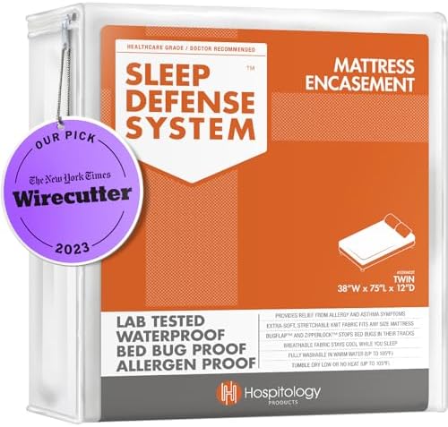 HOSPITOLOGY PRODUCTS Zippered Mattress Encasement - Sleep Defense System - Twin - Waterproof - Stretchable - Standard 12" Depth - 38" W x 75" L